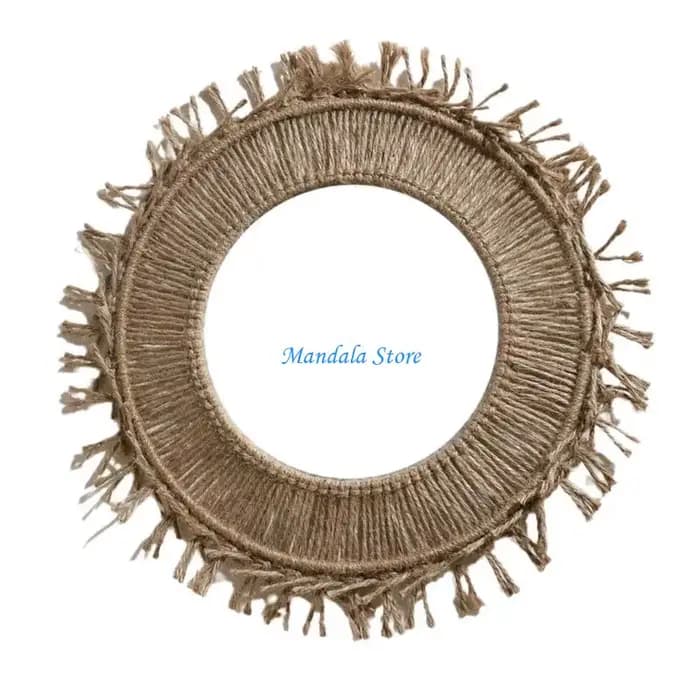 Corde en coton à main U2JC Miroir rond à franges avec des glands détaillant les macrames