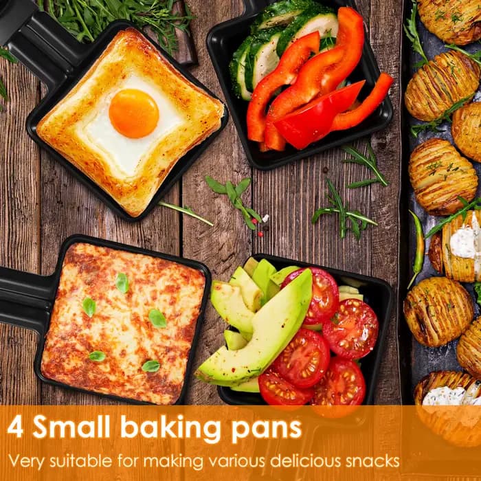 4pc forme carrée Mini Raclette gril casseroles poignée fromage fondu poêle antiadhésive en acier inoxydable BBQ