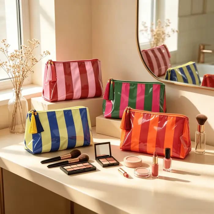 Trousse de Toilette Rayée Grande Capacité pour Femme
