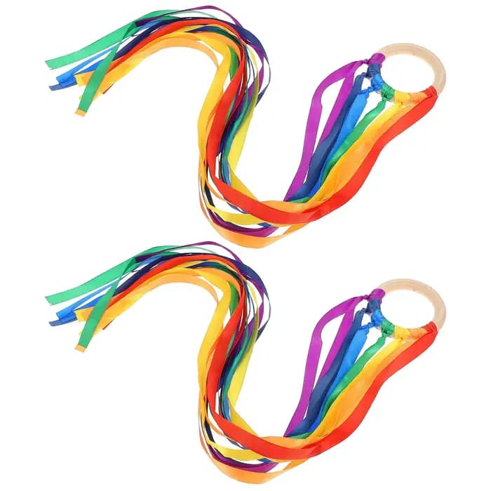 Cerf-volant à main arc-en-ciel avec banderole de phtalruban, anneau en bois, jouets mentaires oriels de poignet, cadeaux d'anniversaire pour enfants