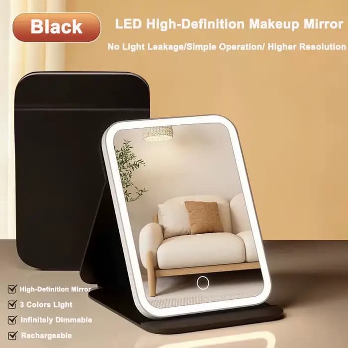 Miroir de maquillage LED avec revêtement en cuir