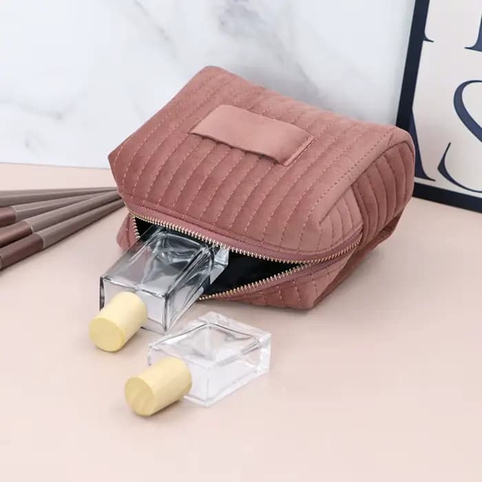 Trousse de Maquillage Personnalisée Grande Capacité en Velours Couleur Unie
