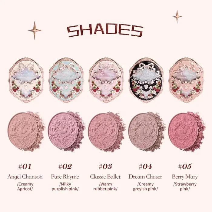 Fleur sait fraise Rococo série fard à joues en relief poudre Fine maquillage lisse longue durée