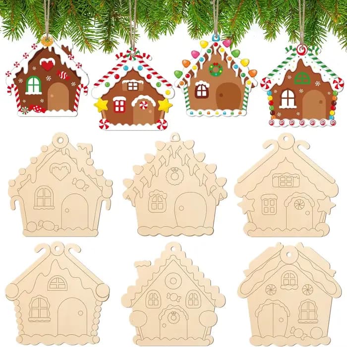 6 ensembles d'ornements de noël en bois, artisanat en bois inachevé, peinture, bricolage, découpes de noël peintes, tranches pour l'artisanat avec cordes