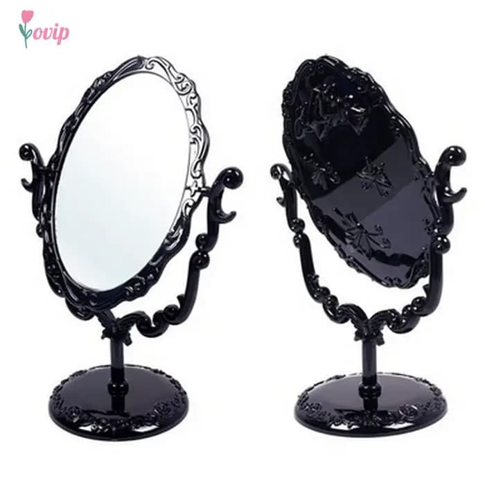 Miroir de maquillage royal rotatif noir vintage, miroir gothique de bureau avec papillon, rose, outil cosmétique de décoration