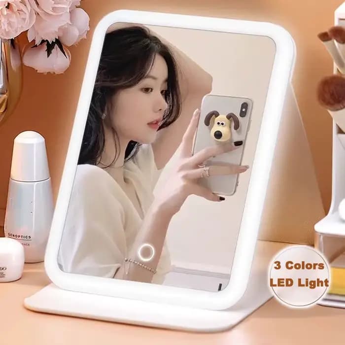 Miroir de maquillage LED avec revêtement en cuir