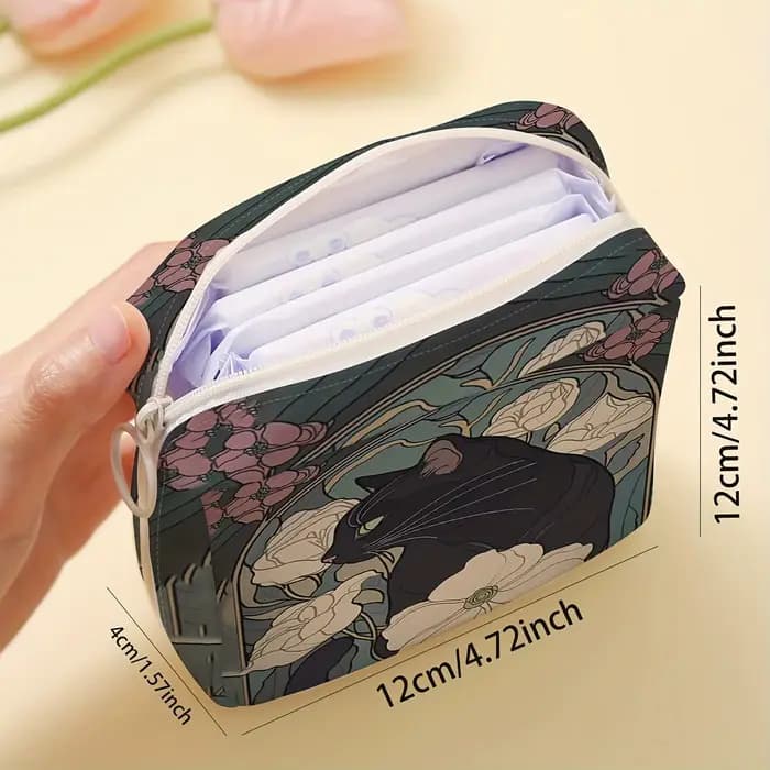 Sac de rangement pour serviettes hygiéniques imprimées à motif de chat