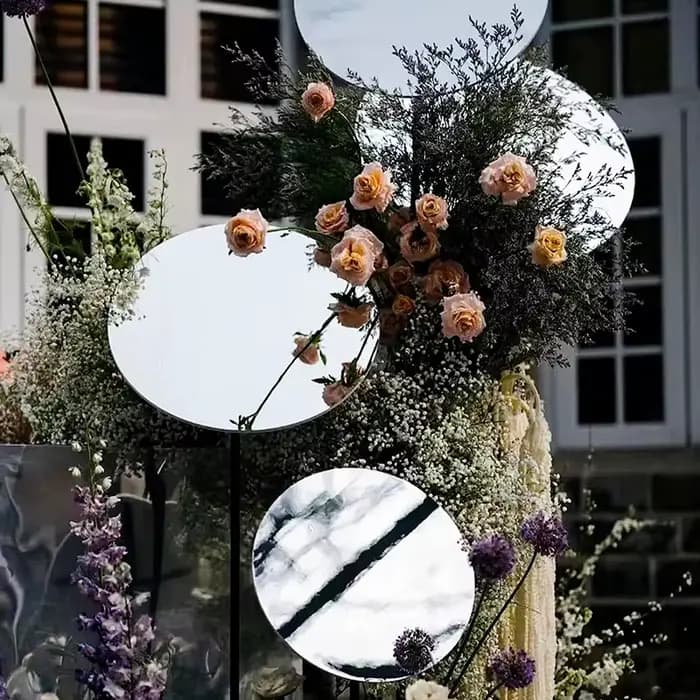 Plateau miroir rond de 20cm, pièce maîtresse de mariage, décoration de Table, bougies, Bouquets de fleurs, assiettes, fournitures de fête de noël, décoration de maison