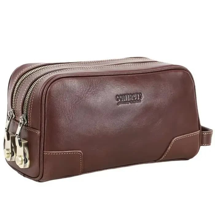 Sac de toilette pour homme en cuir véritable avec serrure à combinaison, grande capacité, sac de voyage pour les voyages d'affaires et le rangement quotidien