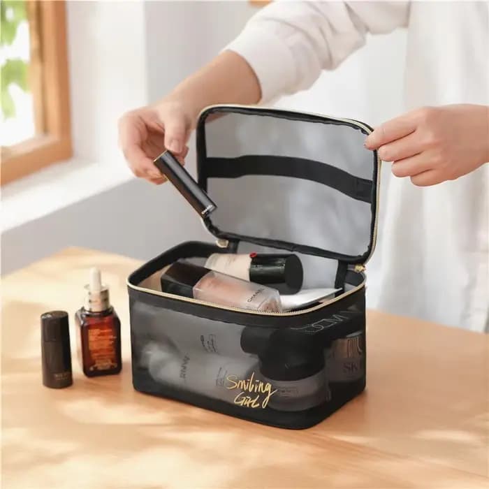 Sac de maquillage en maille transparente