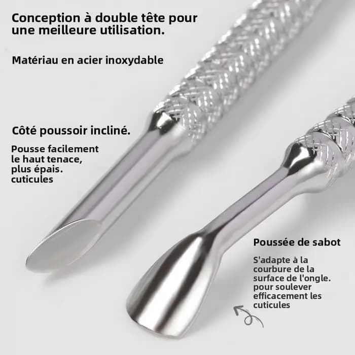 Poussoir à cuticules à sabot coudé à Double tête