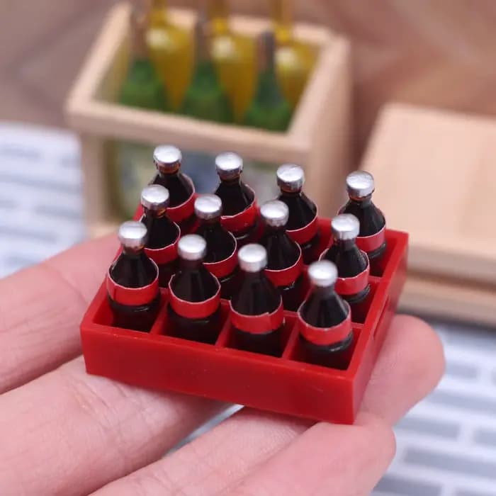 Mini bouteilles de coke miniatures pour maison de poupée, 13 pièces/ensemble, panier de boissons Cola, plateau, Kits de modèles de cuisine, scène de jeu alimentaire, accessoire de décoration
