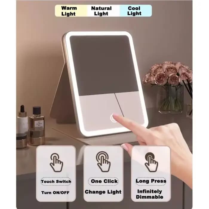Miroir de maquillage LED avec revêtement en cuir
