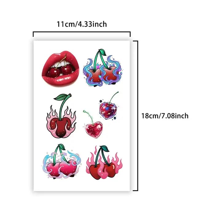 Autocollant de tatouage temporaire Cherry Kiss, longue durée et imperméable, lèvres fruitées, faux tatouages réalistes pour Couple, bras, poitrine