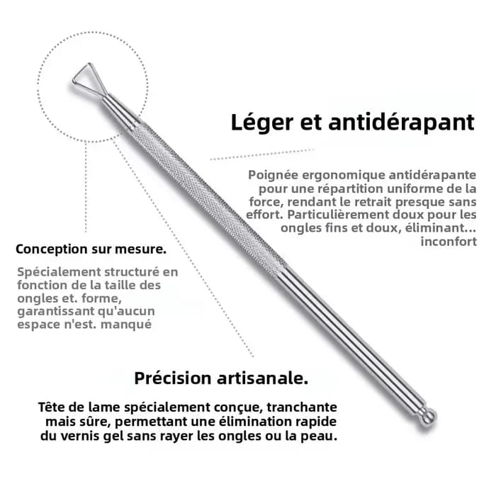 Outil holographique argenté pour enlever le vernis à ongles en acier inoxydable