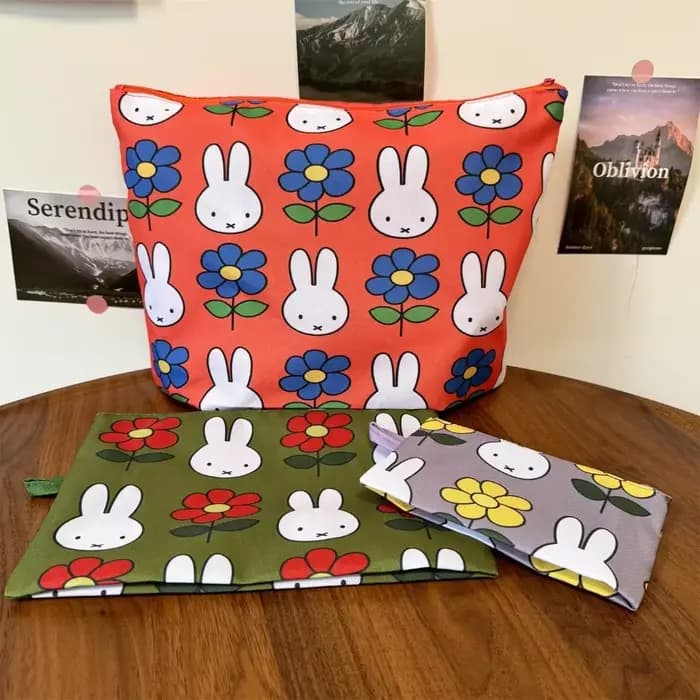 Sac de maquillage imprimé Miffy Kawaii, sac à trois pièces, sac de rangement multifonctionnel, trousse de toilette portable, cadeau pour fille