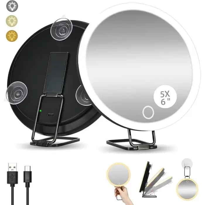 360 ° Miroir grossissant à support réglable avec lumière
