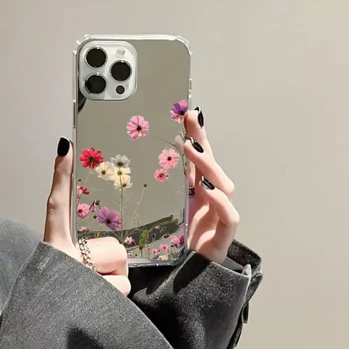 Coque de téléphone miroir à fleurs mignon, étui souple antichoc pour iPhone 16 17 Pro Max 15 14 13 12 11 Pro XS X XR 7 8 Plus