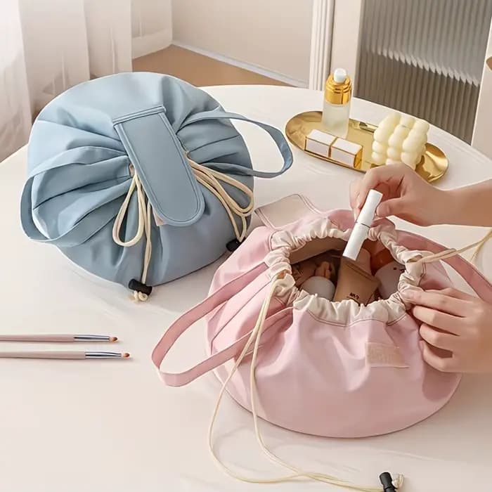 Sac de rangement cylindrique de grande capacité pour articles de toilette (avec fermeture à cordon) — Sac