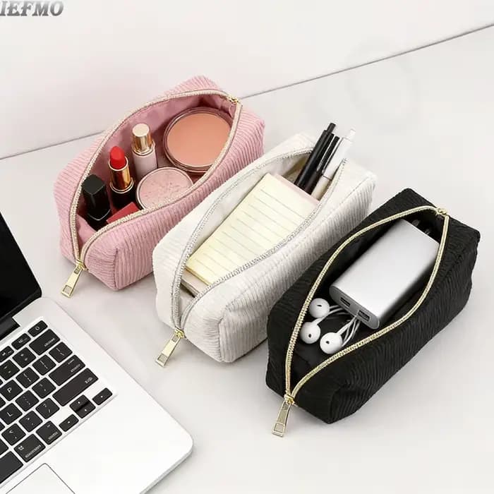 Trousse de Toilette de Voyage Portable en Velours Côtelé