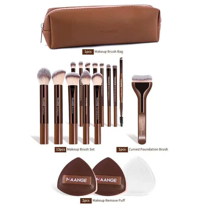 MAANGE – 14 pinceaux de maquillage avec 2 houppettes à coussin d'air