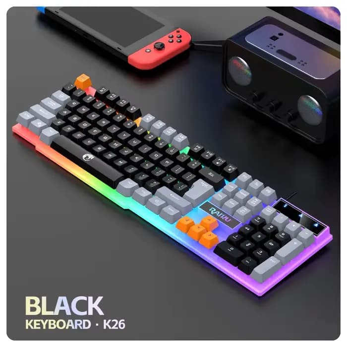 Ensemble clavier et souris RAIKU T26, clavier lumineux à trois tons, souris filaire, clavier tactile mécanique, souris de jeu