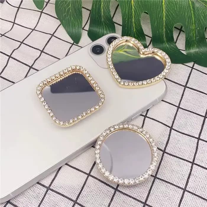 Mini miroir de maquillage de poche en forme de cœur en diamant