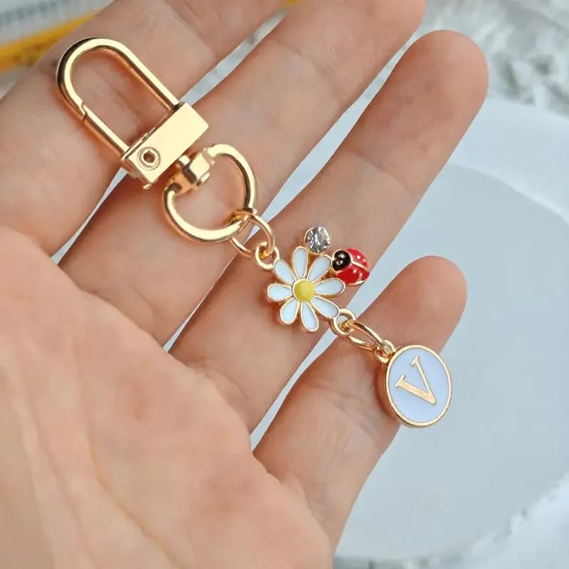 Pendentifs alphabet A-Z en forme de coccinelle, porte-clés avec initiales, 26 lettres, porte-clés, o
