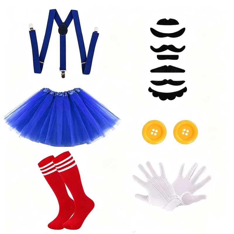 Ensemble d'accessoires de costume de cosplay d'Halloween pour femmes : Jupe tutu bleue à bretelles, 