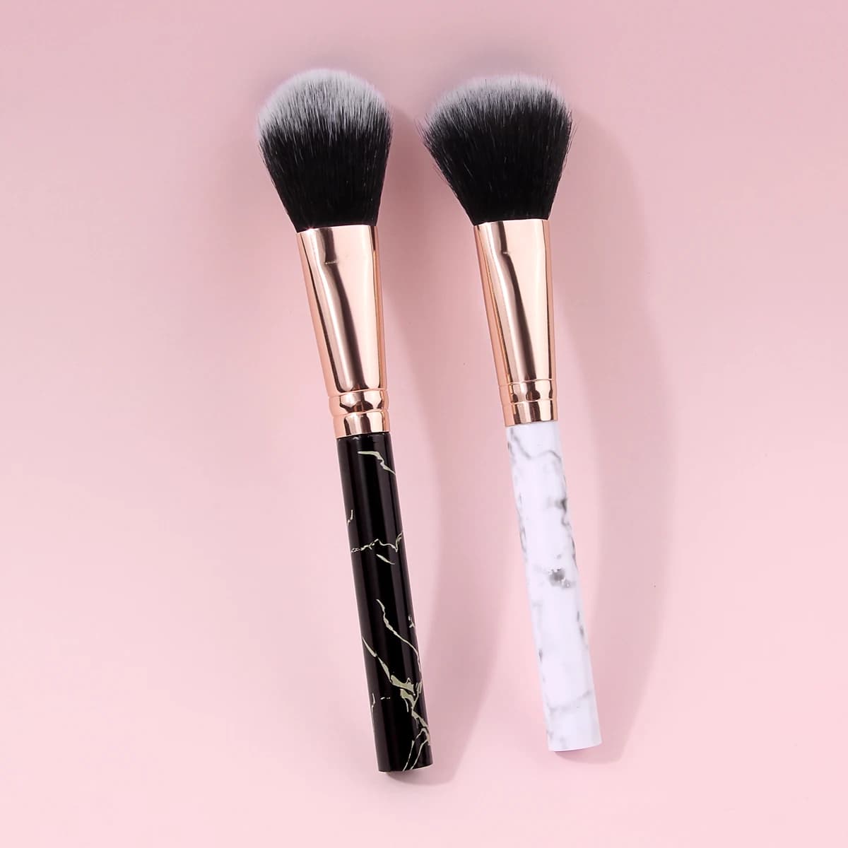 Pinceaux à blush avec manche en marbre, 2 pièces, pinceaux de maquillage doux et moelleux pour le vi
