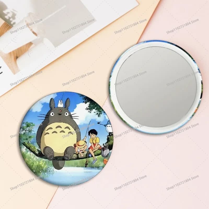 Miroir rond Totoro 58 mm pour femmes, imprimé dessin animé, miroir de maquillage portable, cadeaux t