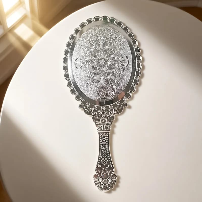 Miroir de maquillage vintage européen de luxe à motif floral en relief, miroir portable pour cosméti
