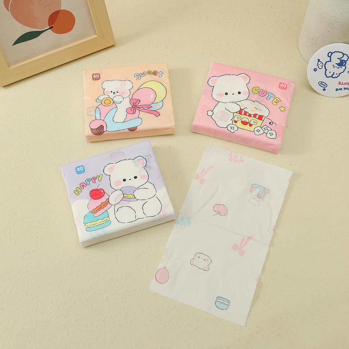 3 pièces/sac de mini tissus d'impression de dessin animé couleur Good Time, adaptés à la vie quotidi