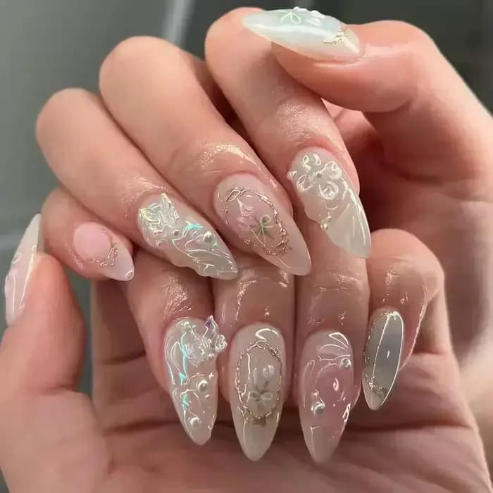 24 pièces rose amande faux ongles papillon Ballet avec Design français faux ongles portables Simple