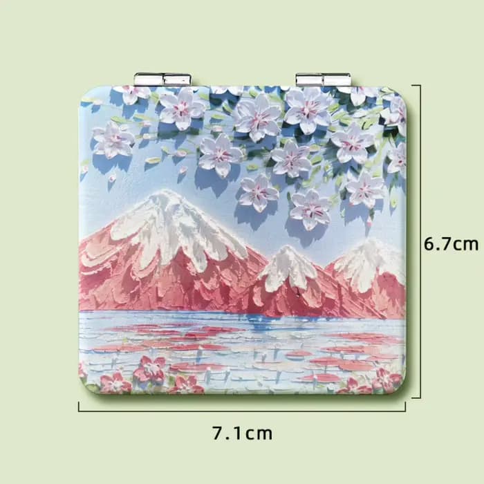 Miroir de maquillage pliant carré à motif rose, portable, double face, poche compacte, pour détermin