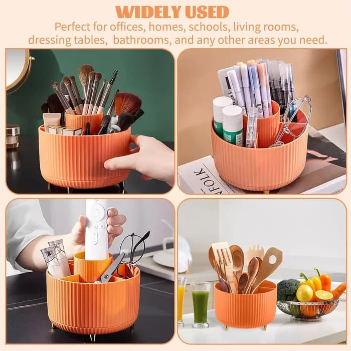 Porte-pinceaux de maquillage 360 ° Organisateur rotatif à 5 fentes, rangement de bureau multifonct