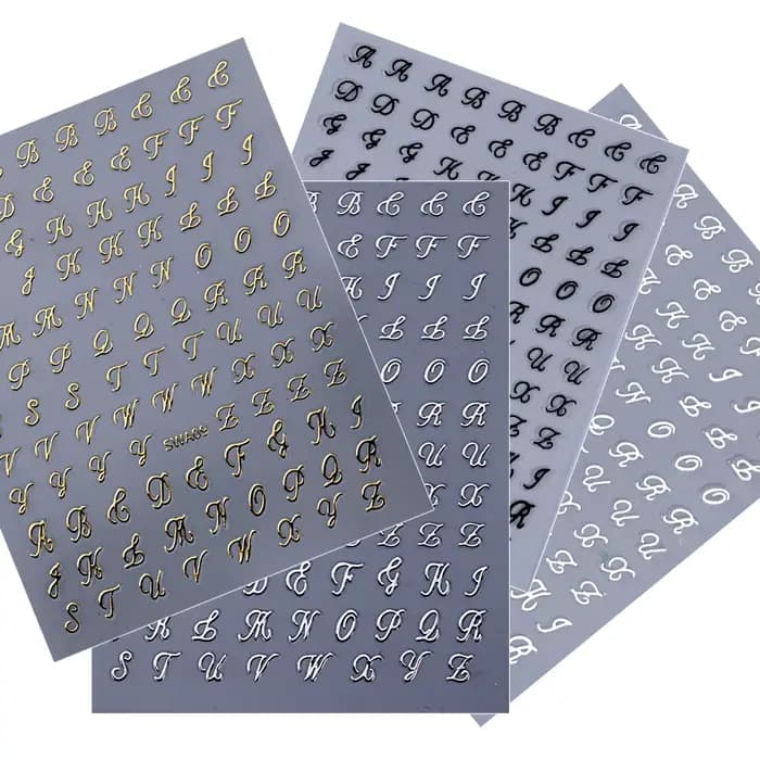 Autocollants pour ongles avec lettres romaines, 4 pièces, doré, argent, noir, blanc, Design Alphabet