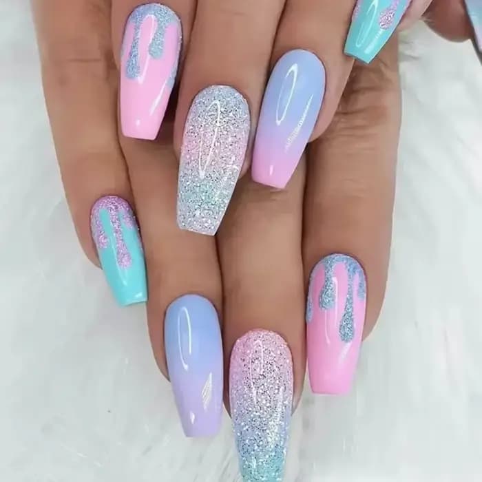 24 pièces/ensemble Faux ongles en acrylique longs forme ballerine à presser, réutilisables, colorés