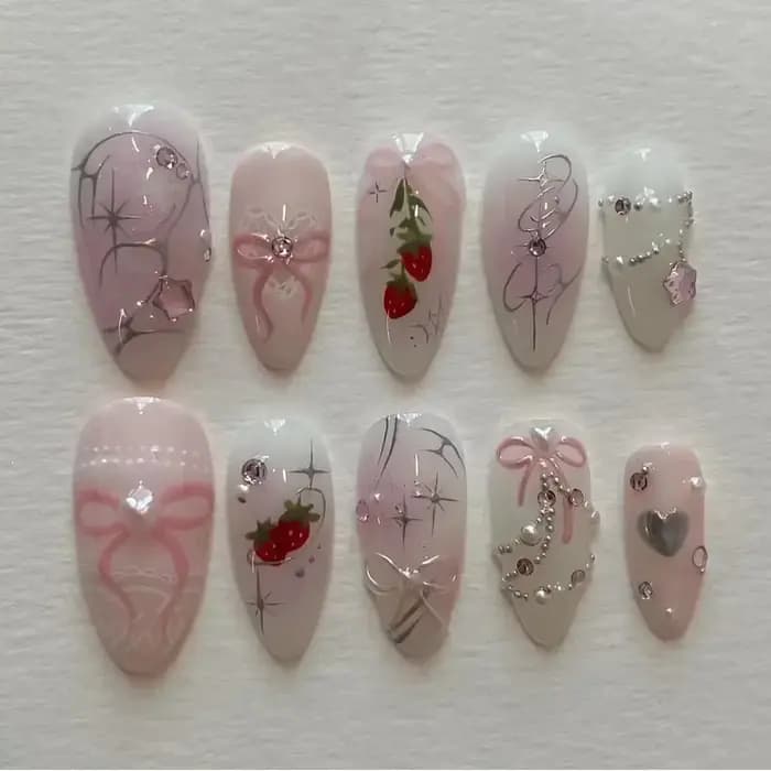 24 pièces rose amande faux ongles papillon Ballet avec Design français faux ongles portables Simple