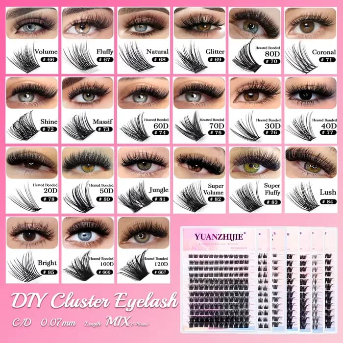 10 étuis/lot YUANZHIJIE grappes de cils sans nœuds 100% cils Anime touffetés à la main Premium Mater