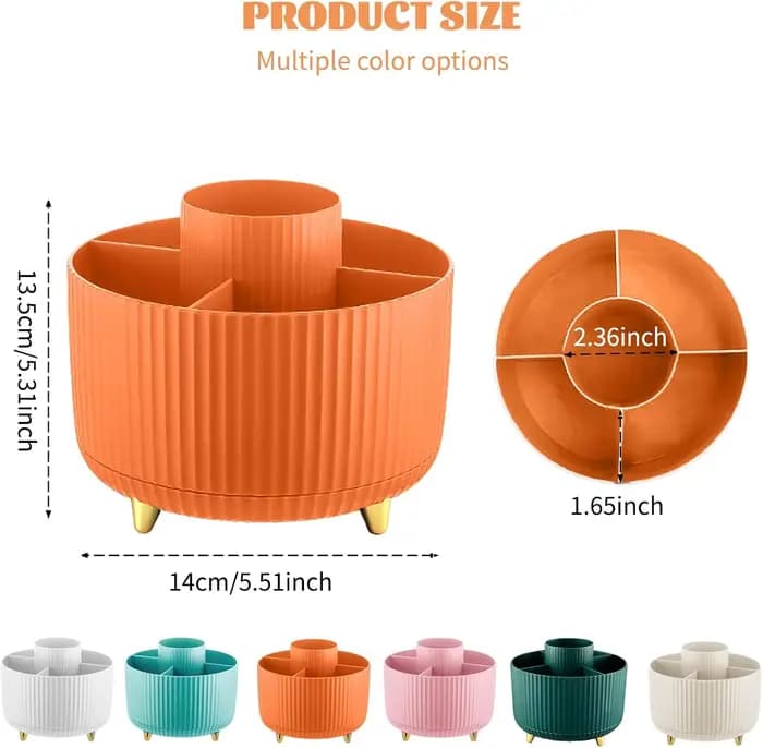 Porte-pinceaux de maquillage 360 ° Organisateur rotatif à 5 fentes, rangement de bureau multifonct