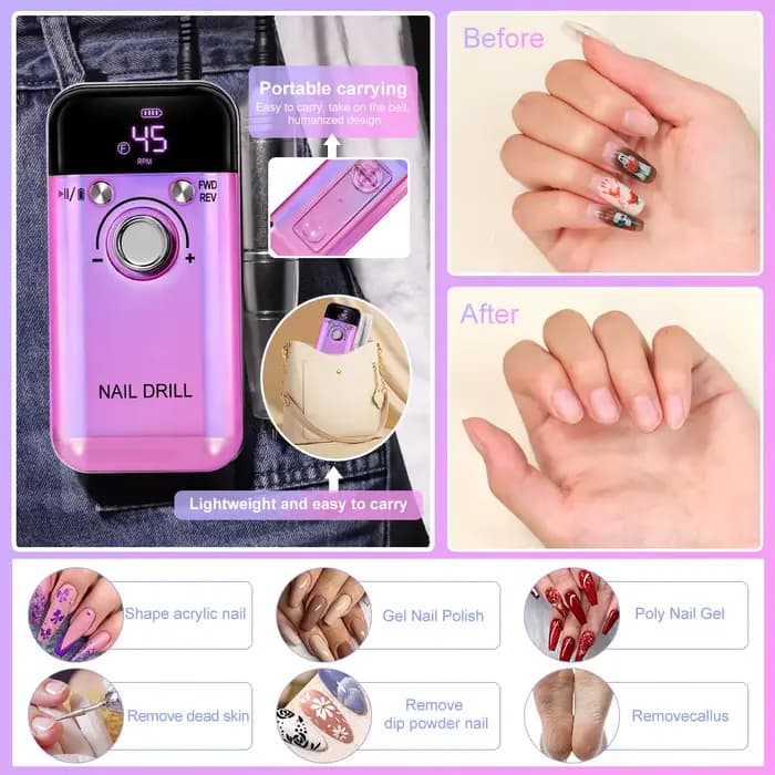 Perceuse à ongles électrique Rechargeable 45000 tr/min, perceuses à ongles professionnelles pour ver