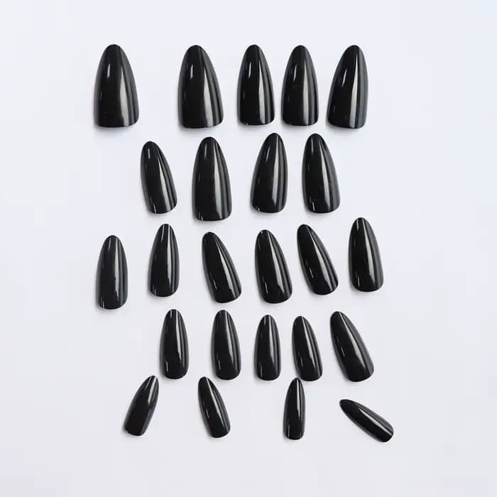 24 faux ongles artificiels en acrylique noir, tête carrée, longs femmes de Ballet, amovibles, pointe