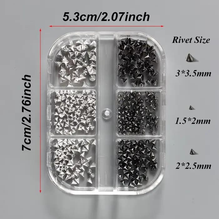 Breloques à Ongles en Forme de Cône D.lique, 6 Grilles, Noir, Argent, 1.5-3.5mm, Punk, Or, Rivet, Po