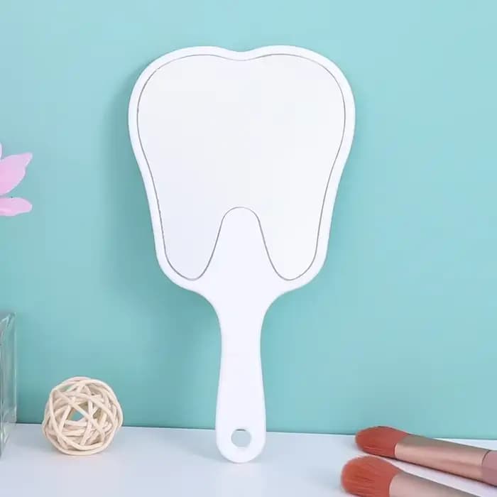 Miroir à main en forme de dent, miroir de maquillage mignon, miroirs dentaires à main avec poignée,