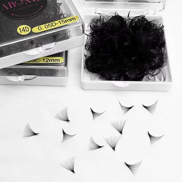 Abonnie 18mm Extensions de cils pré-faits en éventail à base pointue pour volume intense