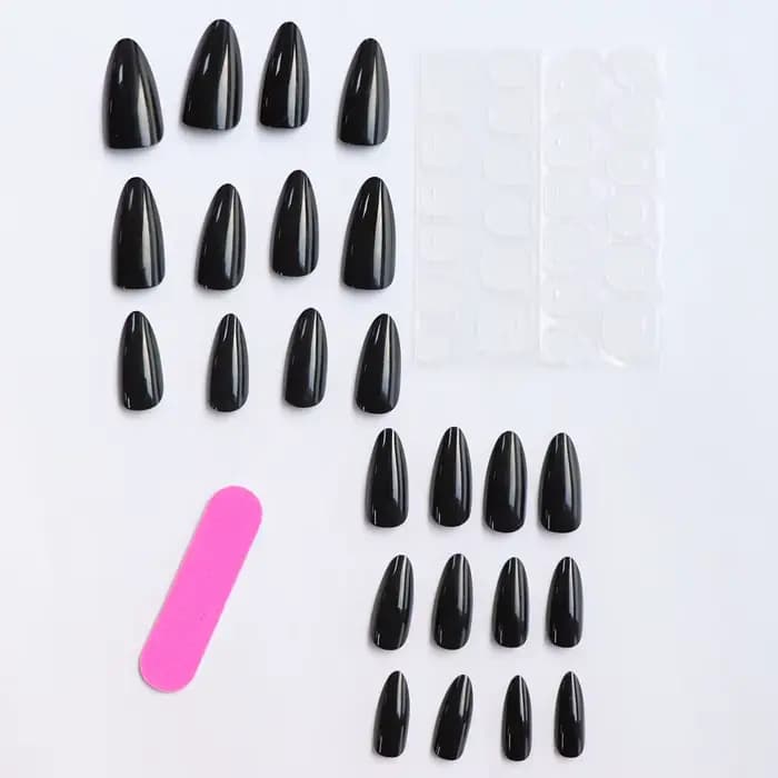 24 faux ongles artificiels en acrylique noir, tête carrée, longs femmes de Ballet, amovibles, pointe