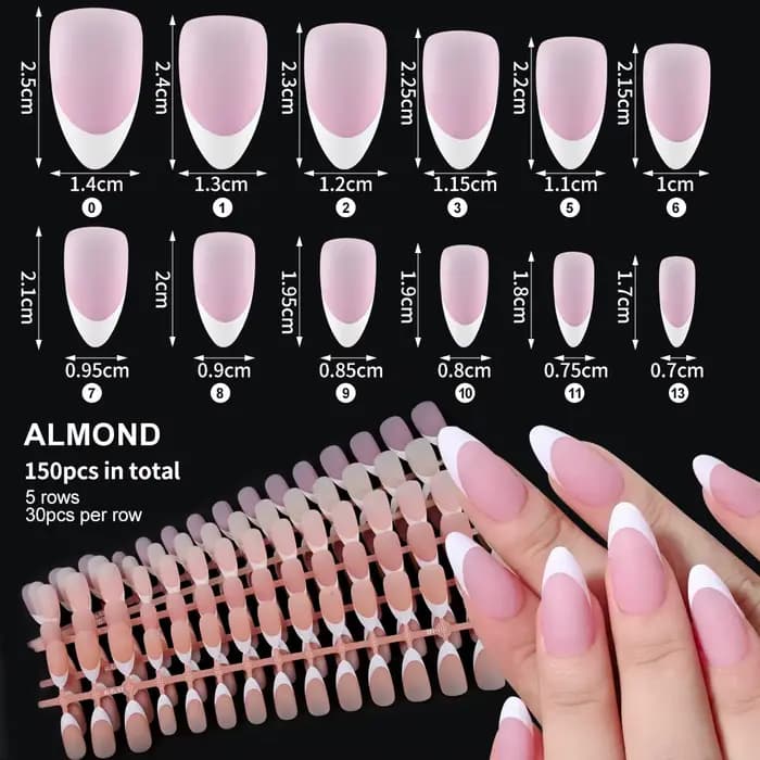 150 pièces faux ongles français pré-fabriqués cercueil sans cicatrice amande faux ongles ongles arti