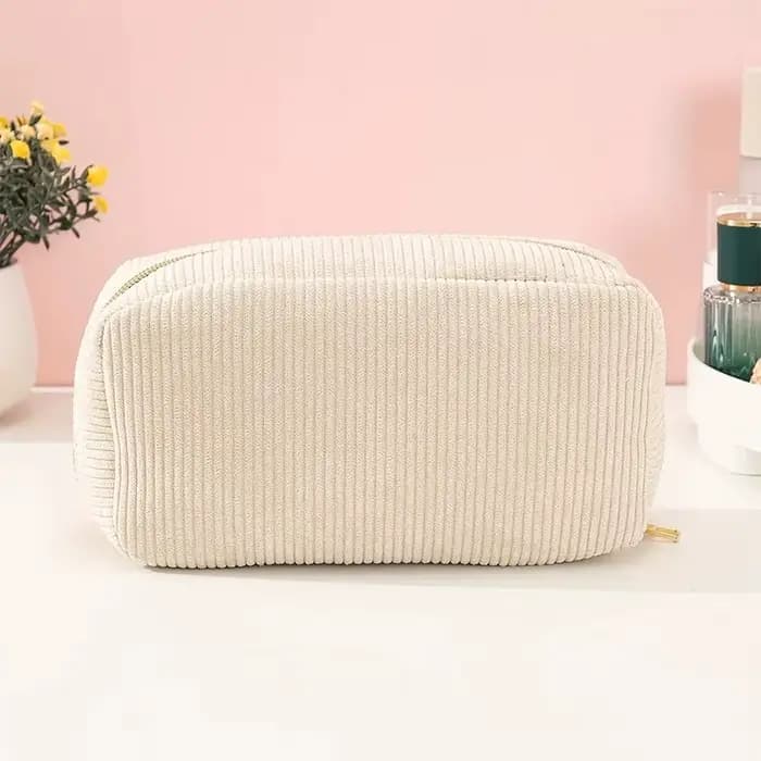 Sac à cosmétiques brodé personnalisé avec nom, trousse de maquillage en velours côtelé, cadeau de pr