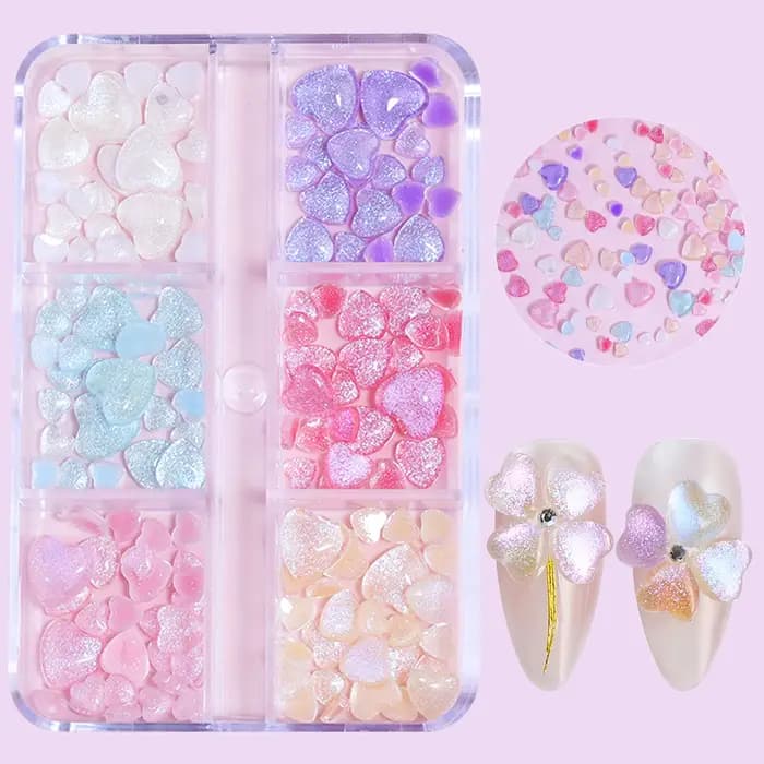 N64.Art-Boîte de pièces décoratives en forme de cœur transparent rose, fournitures Kawaii, ensembles
